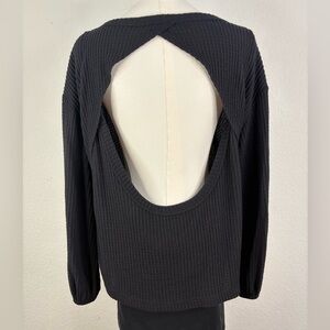 Lulus Black Waffle Knit Open Back Long Sleeve Top XS